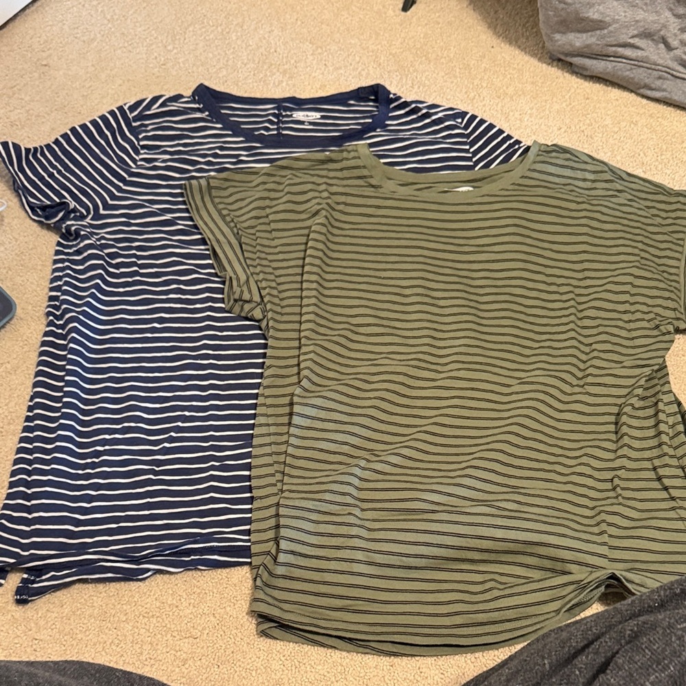 Old Navy Women's Short Sleeve Tees - Navy and Olive Stripes